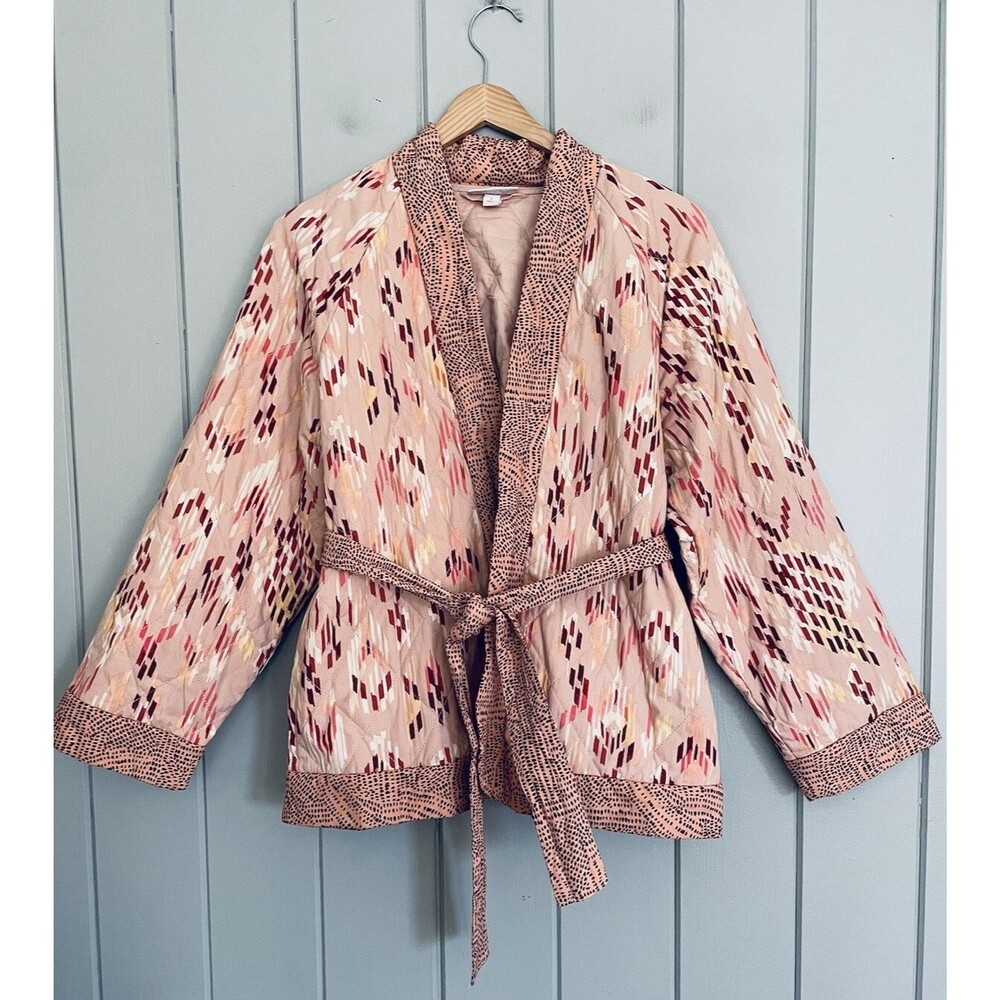 Knox Rose Quilted Coat S Small Pink Peach Tie Front Kimono Jacket Trench